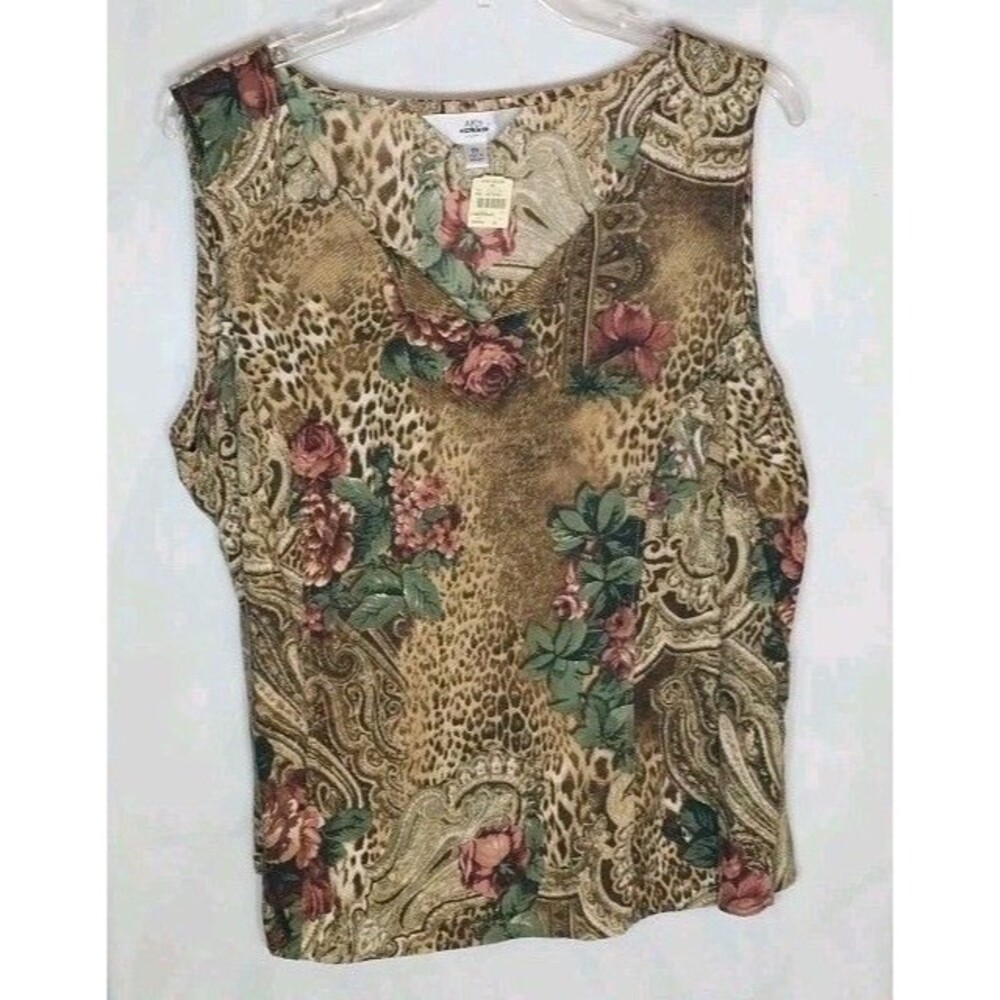 Women’s 2X Tencel Boho Tank Top Leopard Animal Print Floral V-Neck Flowy NWT